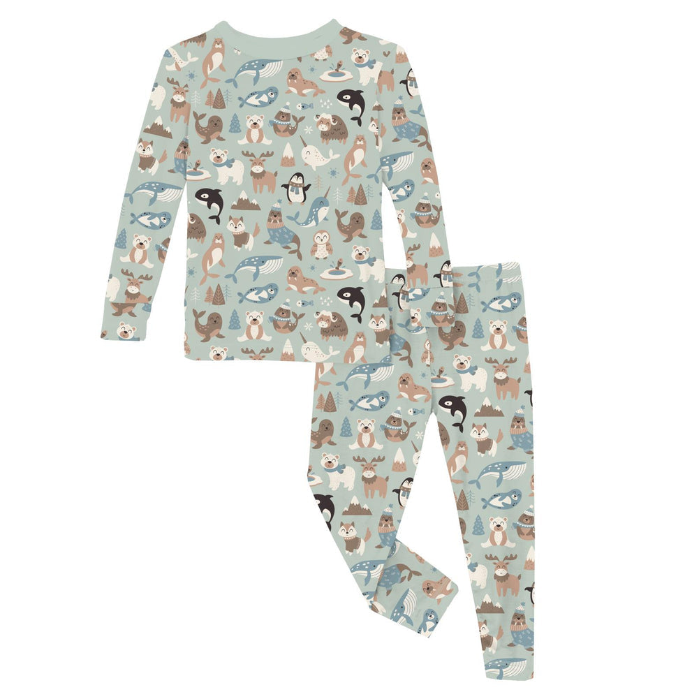 Print Long Sleeve Pajama Set- Aloe Arctic Animals by Kickee Pants