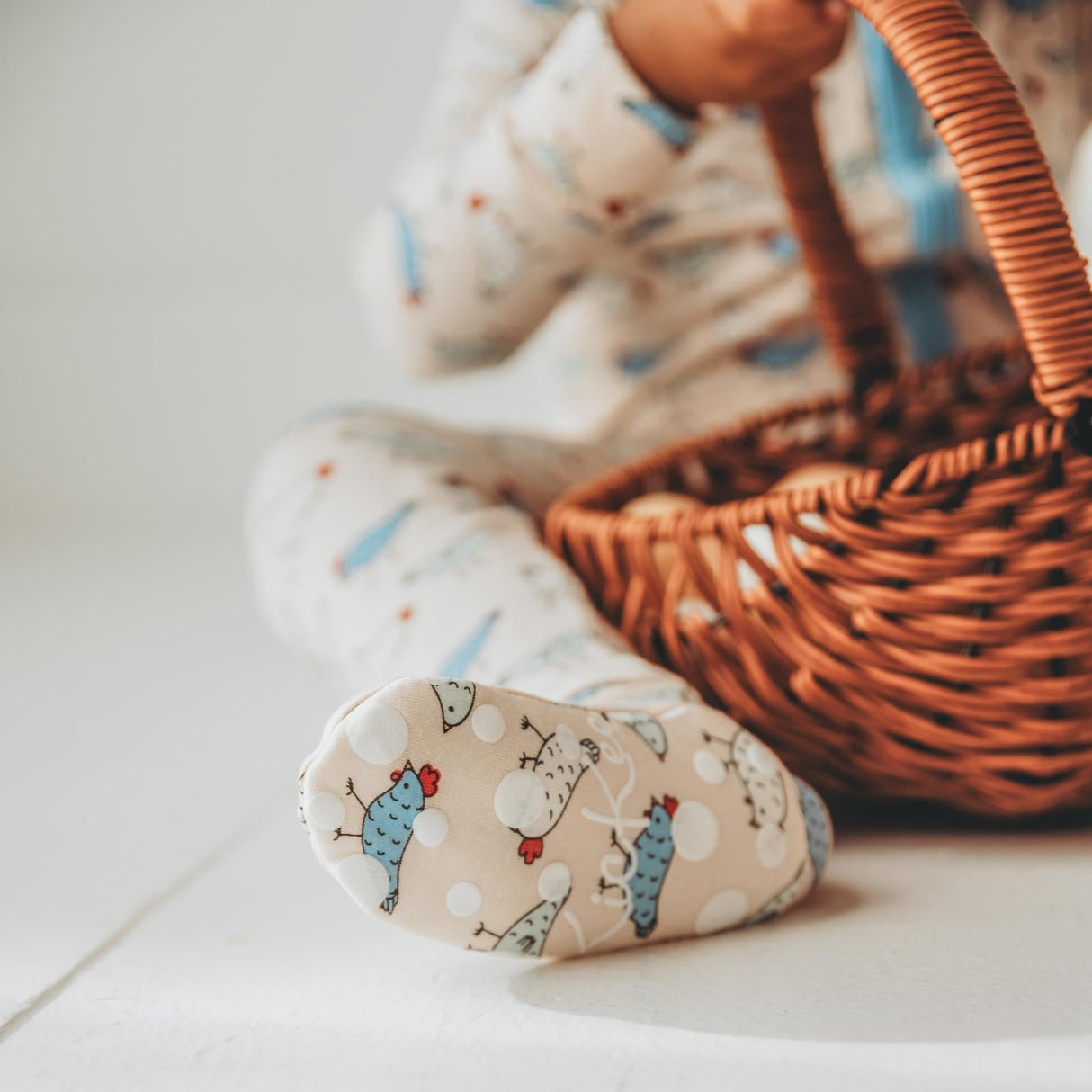 Print Footie with 2 Way Zipper in Latte Chickens by KicKee Pants