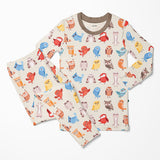Print L/S Pajama Set- Natural Owls by Kickee Pants