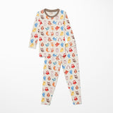 Print L/S Pajama Set- Natural Owls by Kickee Pants