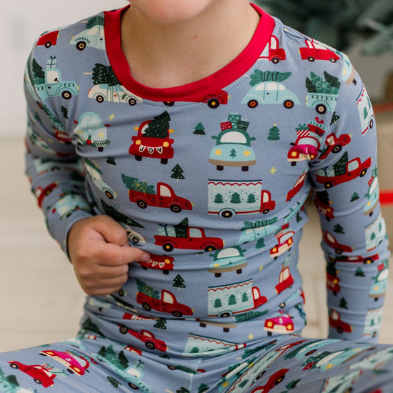 Print Long Sleeve Pajama Set- Moonlight Christmas Cars & Trucks by Kickee Pants
