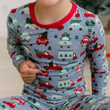 Print Long Sleeve Pajama Set- Moonlight Christmas Cars & Trucks by Kickee Pants
