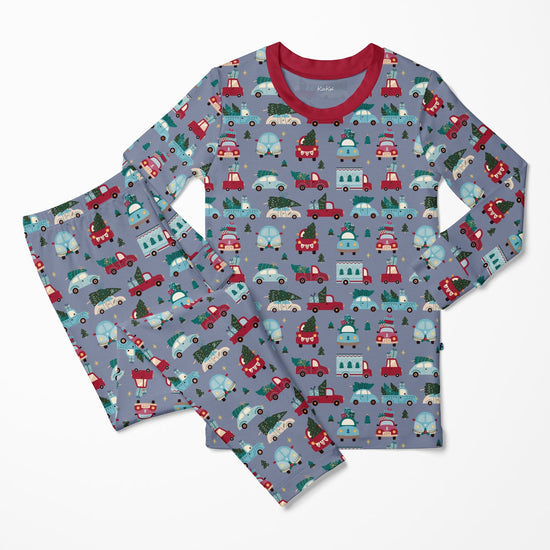 Print Long Sleeve Pajama Set- Moonlight Christmas Cars & Trucks by Kickee Pants