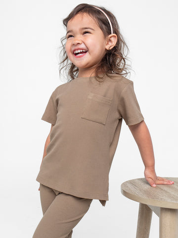 Ribbed Tee - Taupe by Little Bipsy