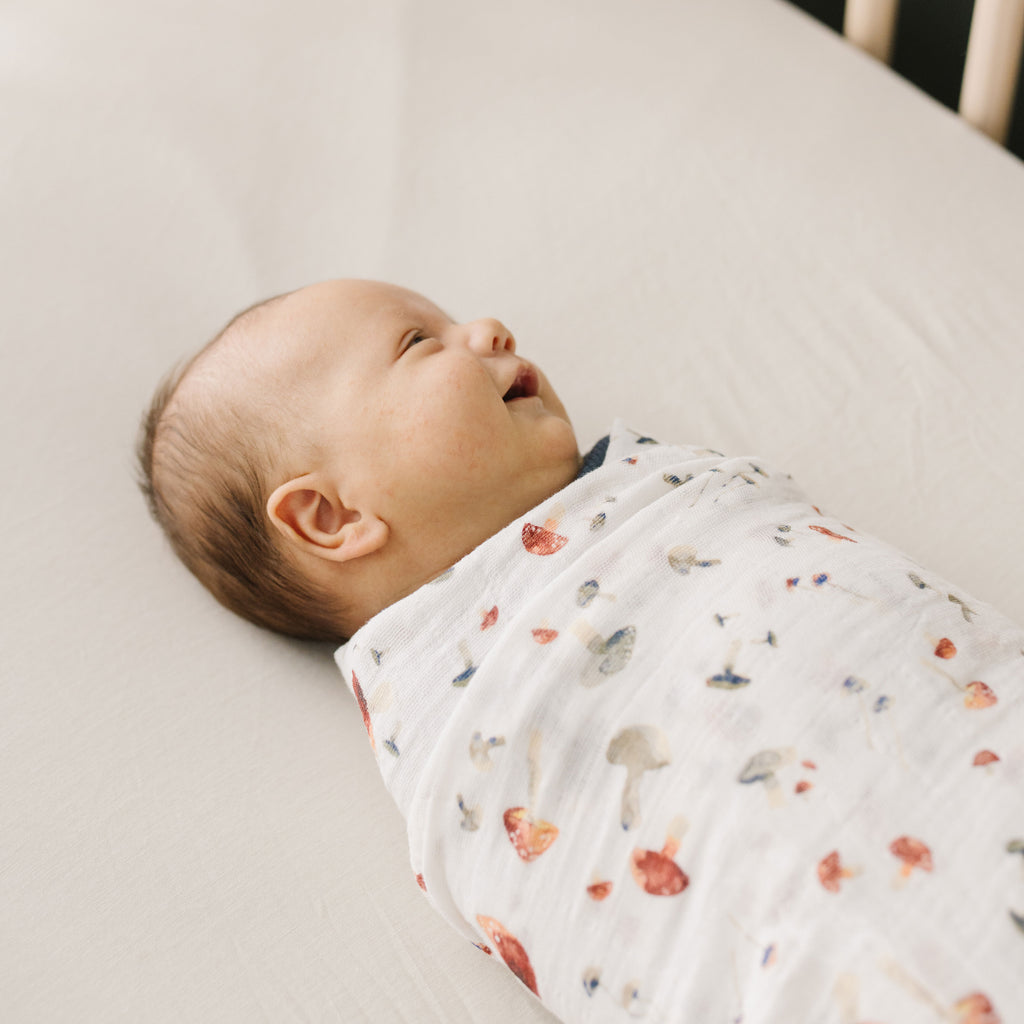 Cotton Muslin Swaddle Blanket - Mushrooms by Little Unicorn