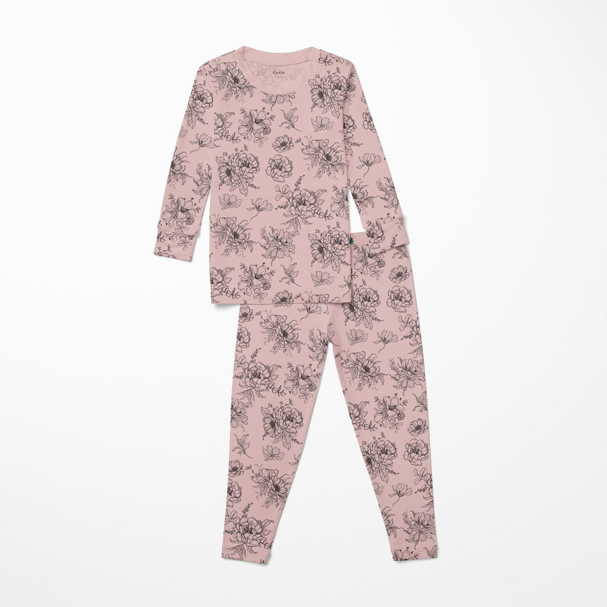 Print Long Sleeve Pajama Set- Baby Rose Pencil Floral by Kickee Pants