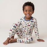 L/S Pajama Set- Natural Construction Trucks by Kickee Pants