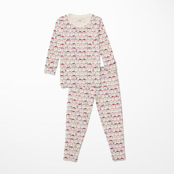Print L/S Pajama Set- Baby Rose Penguins by Kickee Pants