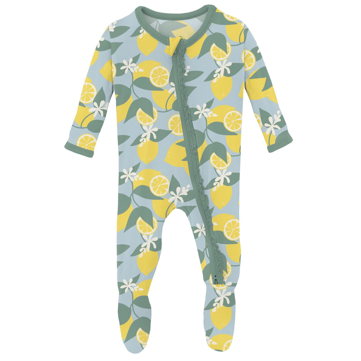Print Muffin Ruffle Footie w/ 2 Way Zipper- Spring Sky Lemonade by Kickee Pants