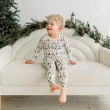Print L/S Pajama Set- Natural Forest Moose by Kickee Pants