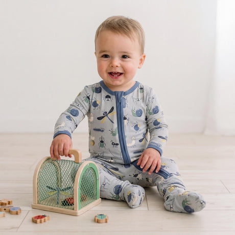 Print Footie w/ 2 Way Zipper- Dove Bugs by Kickee Pants
