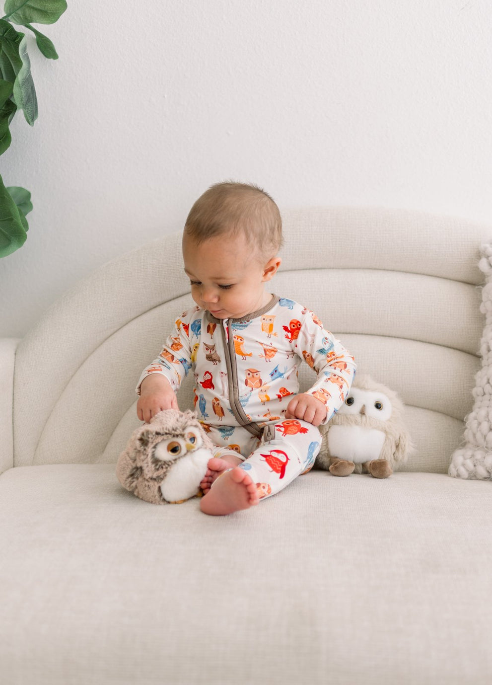 Print Convertible Coverall- Natural Owls by Kickee Pants