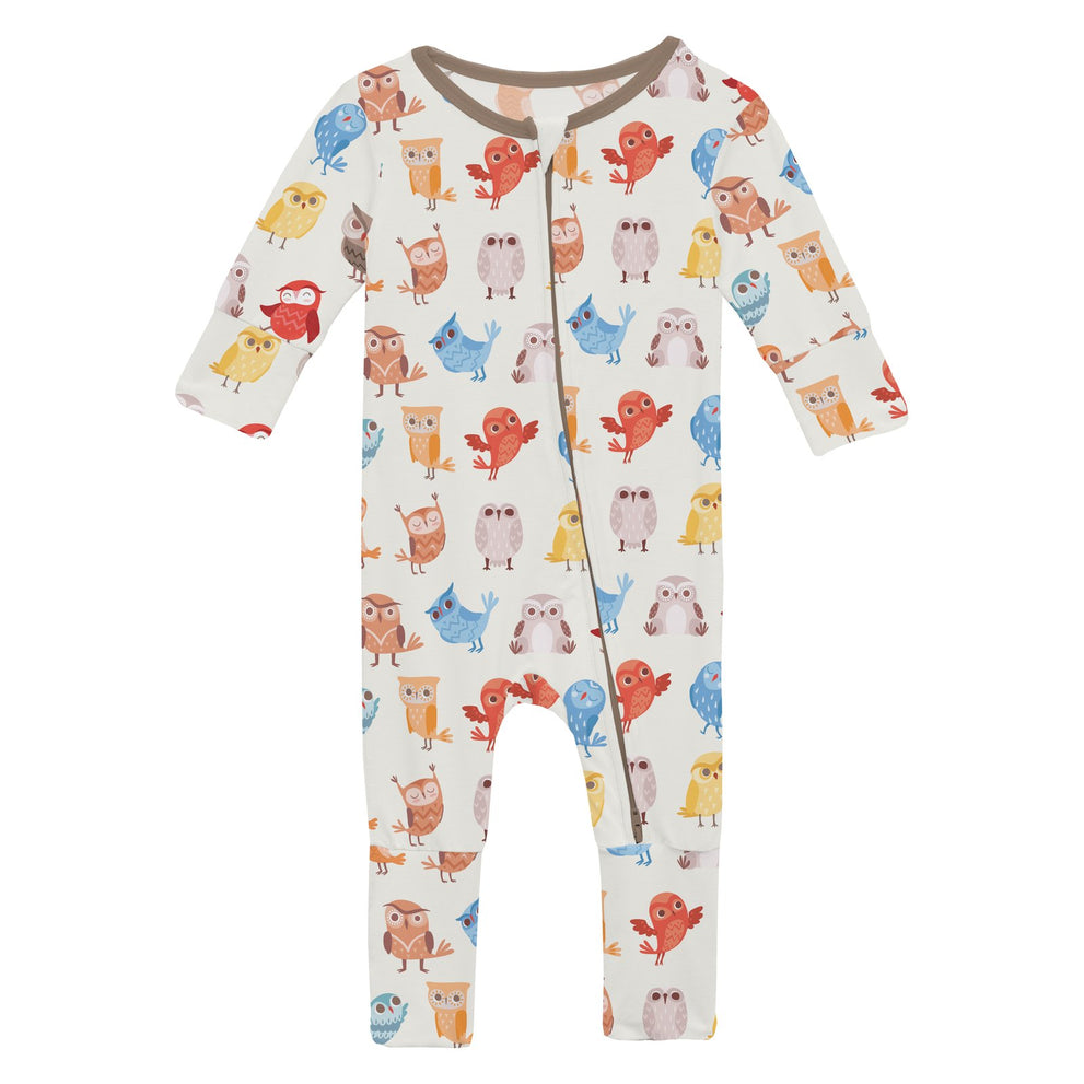 Print Convertible Coverall- Natural Owls by Kickee Pants