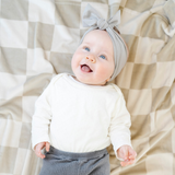 Minky Stretch Receiving Blanket- Neutral Checkered by Saranoni