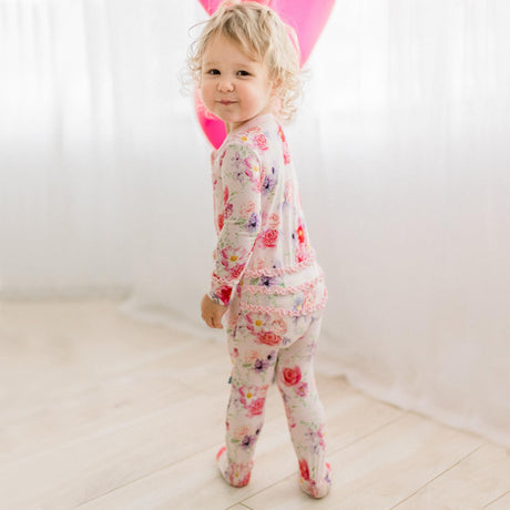 Muffin Ruffle Footie w/ 2 Way Zipper- Shrinking Violet Dreamy Floral by Kickee Pants