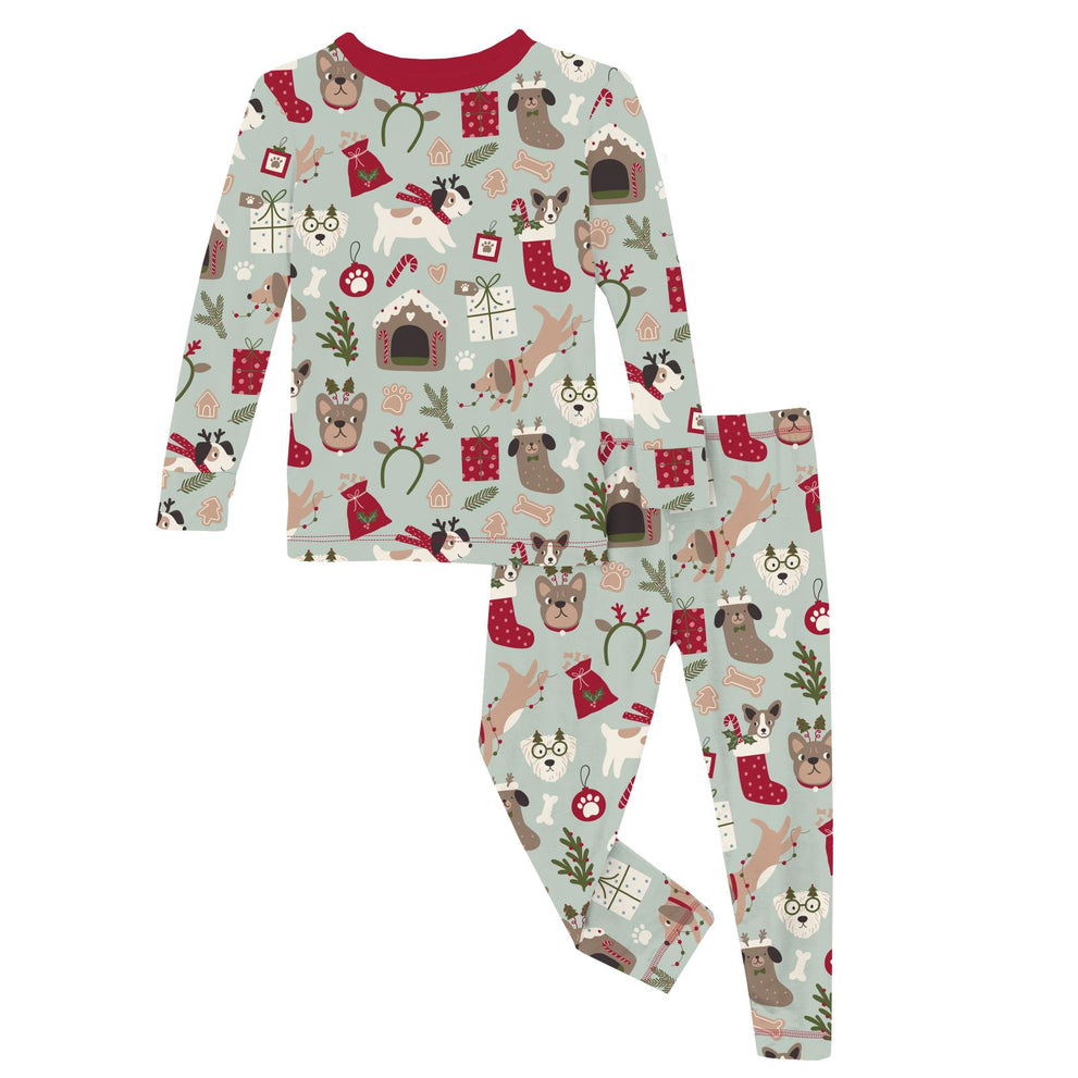 Print Long Sleeve Pajama Set- Aloe Christmas Dogs by Kickee Pants