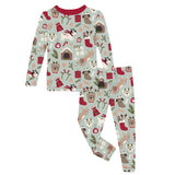 Print Long Sleeve Pajama Set- Aloe Christmas Dogs by Kickee Pants