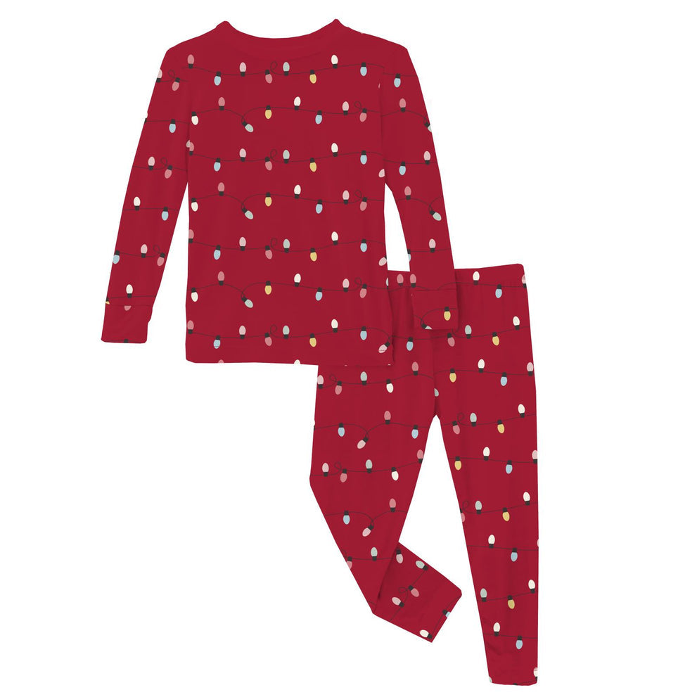Print Long Sleeve Pajama Set- Crimson Holiday Lights by Kickee Pants