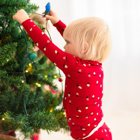 Print Long Sleeve Pajama Set- Crimson Holiday Lights by Kickee Pants