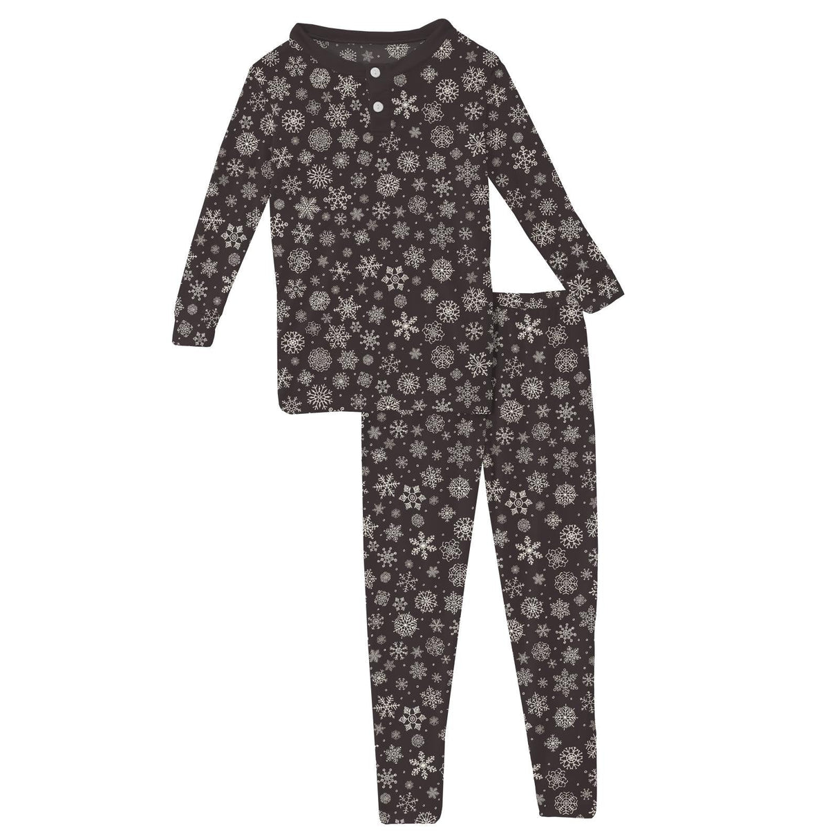 Print Long Sleeve Henley Pajama Set- Chalkboard Snowflakes by Kickee Pants