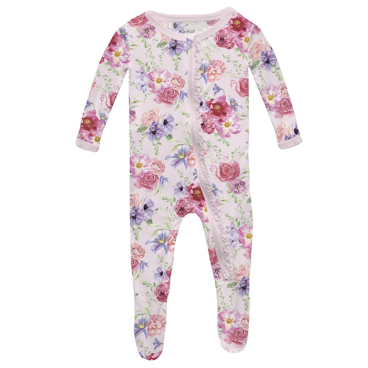Muffin Ruffle Footie w/ 2 Way Zipper- Shrinking Violet Dreamy Floral by Kickee Pants