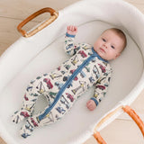 Footie w/ 2 Way Zipper- Natural Construction Trucks by Kickee Pants