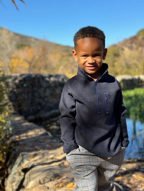 Picket Zip Up Top- Navy Waffle by Me & Henry