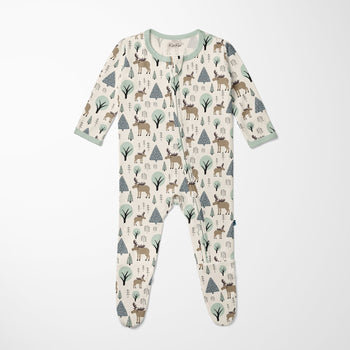 Print Footie with 2 Way Zipper- Natural Forest Moose by Kickee Pants