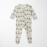 Print Footie with 2 Way Zipper- Natural Forest Moose by Kickee Pants