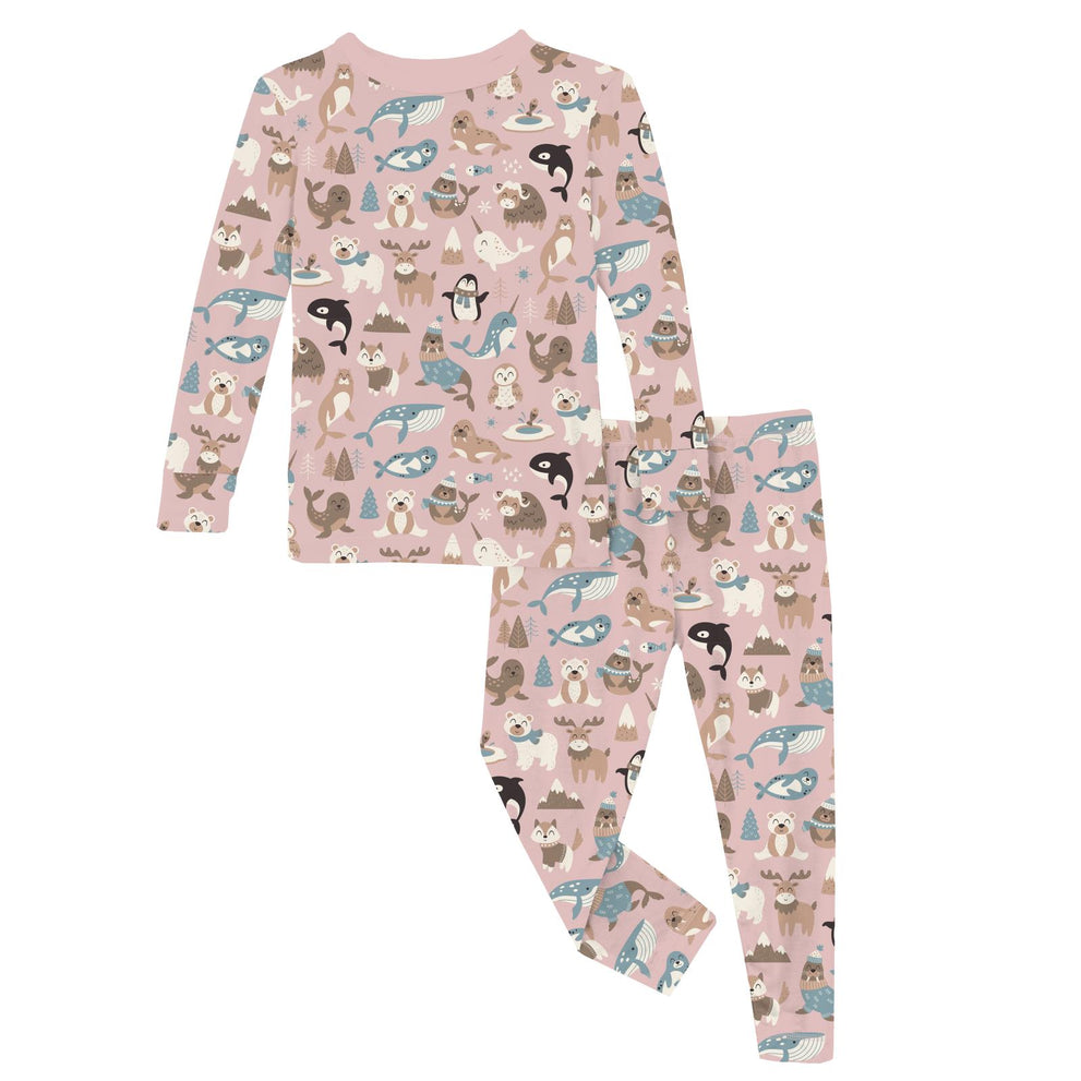 Print Long Sleeve Pajama Set- Baby Rose Arctic Animals by Kickee Pants