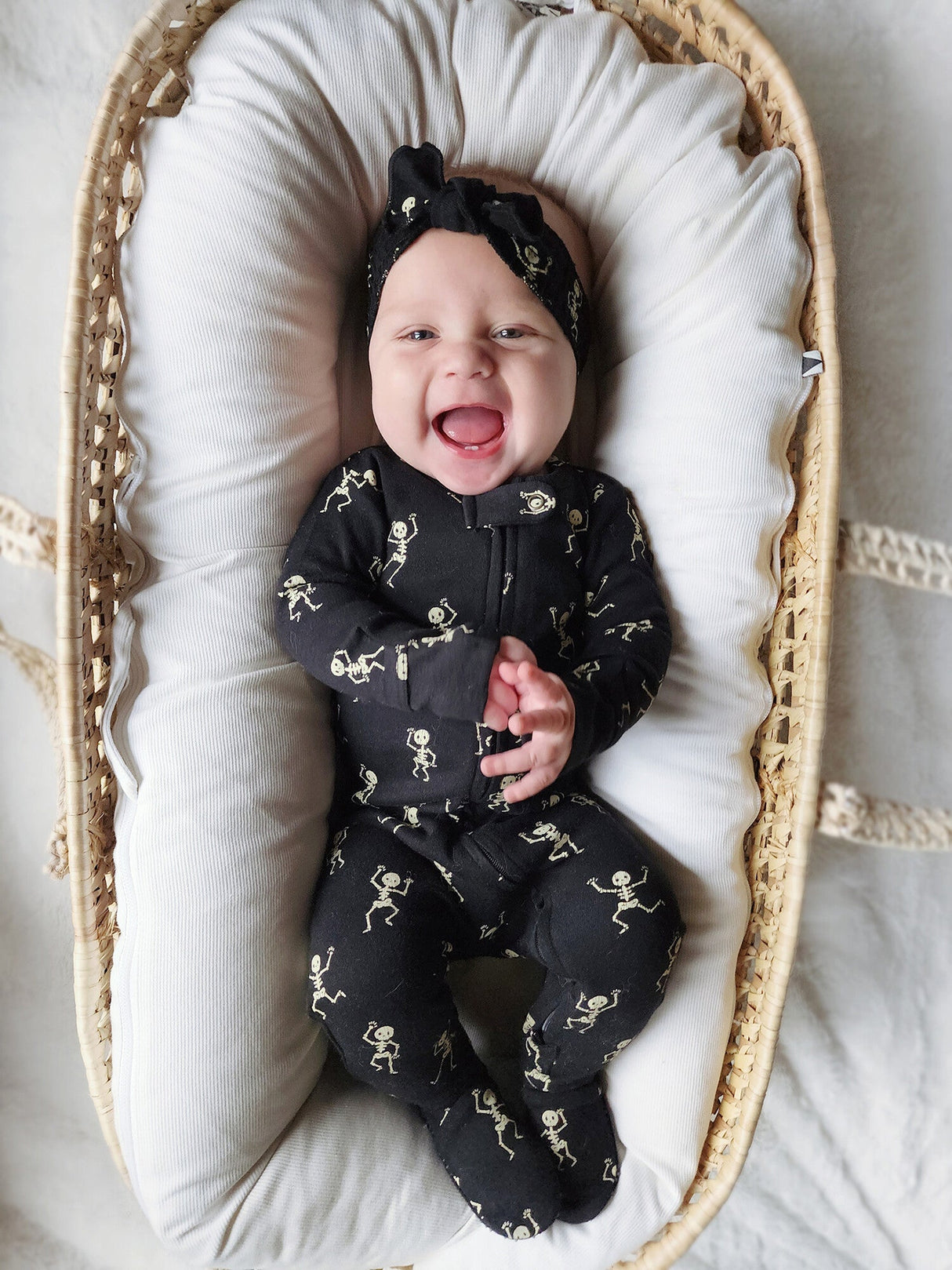 Organic 2-Way Zipper Footie in Dancing Skeletons by L'ovedbaby