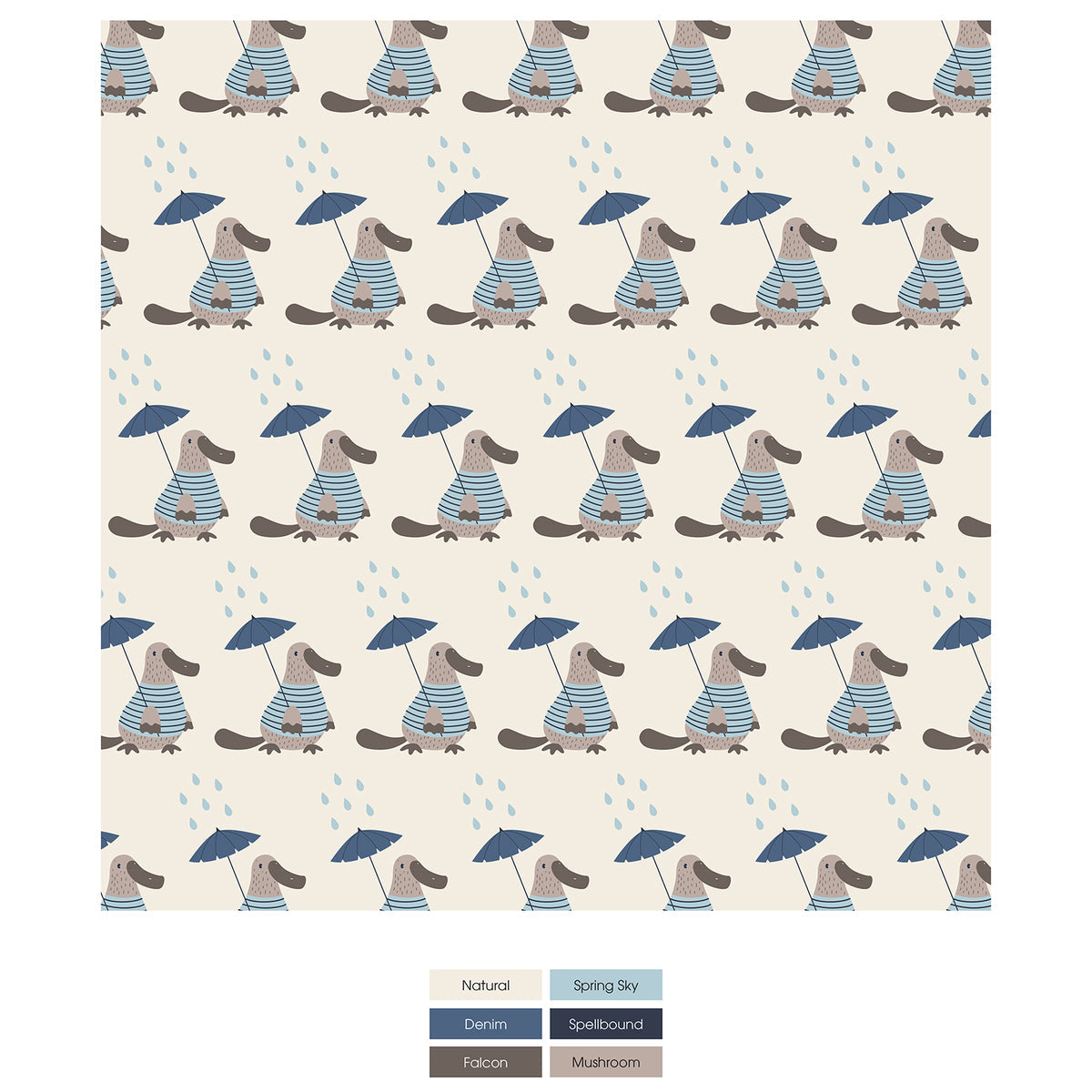 Print Footie w/ 2 Way Zipper- Natural Rainy Day Platypus by Kickee Pants