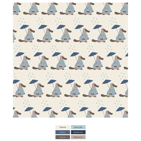 Print Footie w/ 2 Way Zipper- Natural Rainy Day Platypus by Kickee Pants