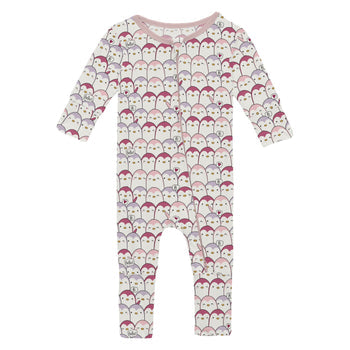 Print Footie with 2 Way Zipper- Baby Rose Penguins by Kickee Pants