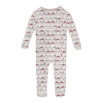 Print Footie with 2 Way Zipper- Baby Rose Penguins by Kickee Pants