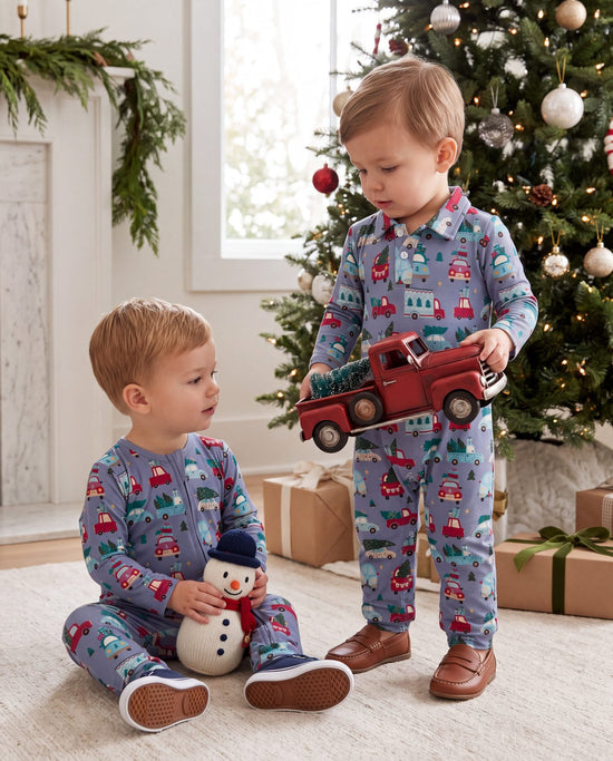 Print Convertible Coverall- Moonlight Christmas Cars & Trucks by Kickee Pants