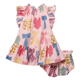 Baby Girls Harper Dress Set- Patterned Bows by Pink Chicken