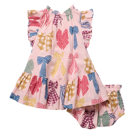 Baby Girls Harper Dress Set- Patterned Bows by Pink Chicken