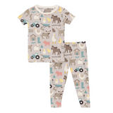 Print Short Sleeve Pajama Set in Latte Morning on the Farm by KicKee Pants