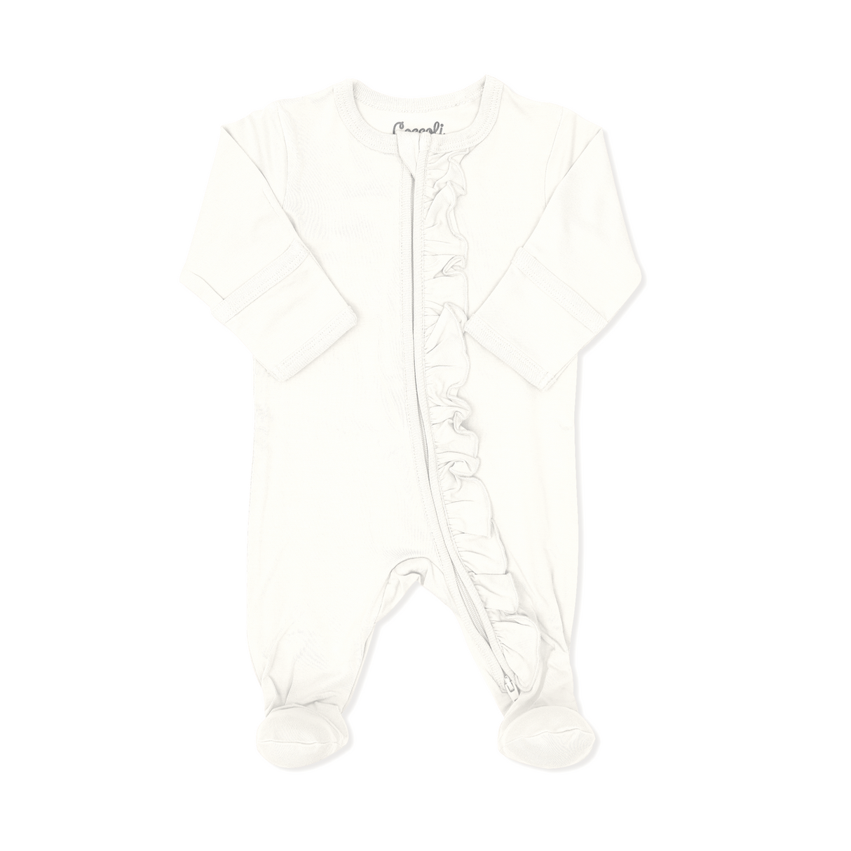 Infant Girl Modal Zipper Footie in Cream by Coccoli