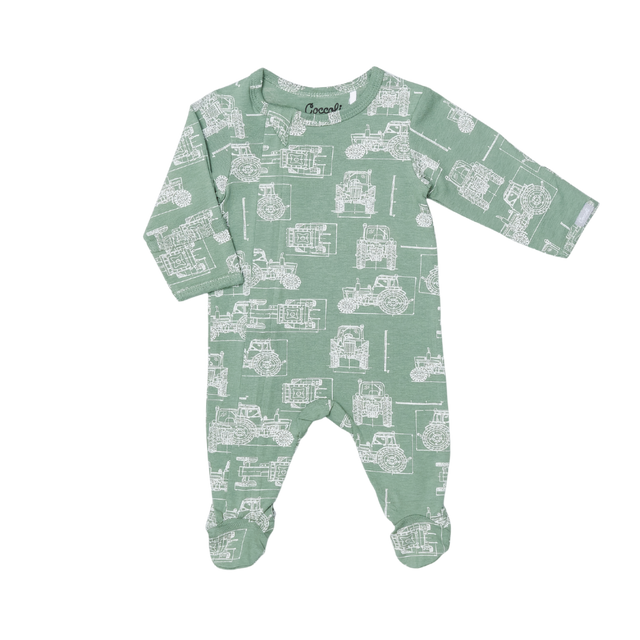 Infant/Kid Boy Cotton-modal Zipper Footie in Tractors by Coccoli