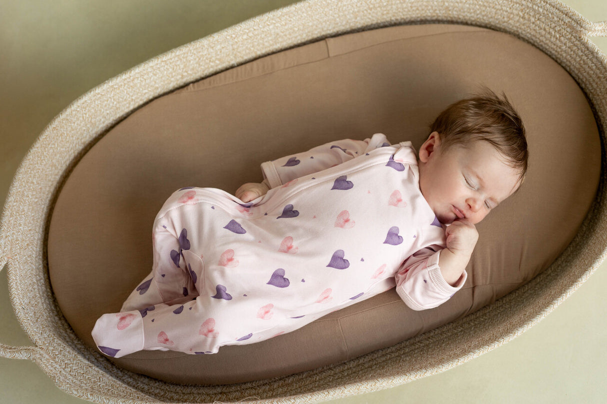 Modal Zipper Footie- Pink Hearts by Coccoli