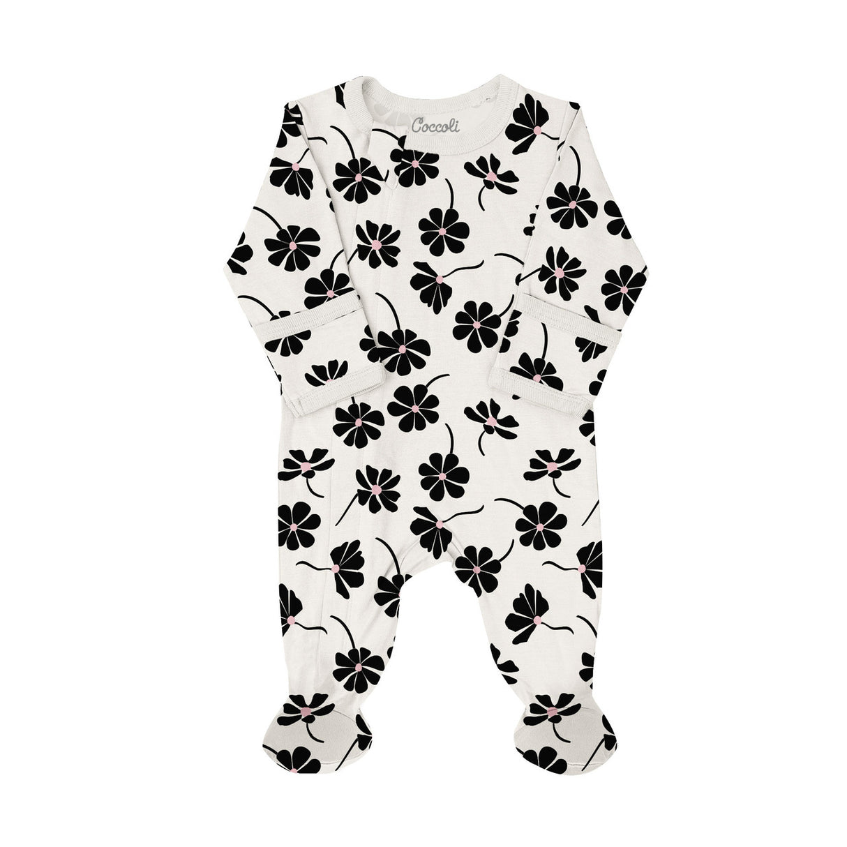 Infant Girl Modal Footie- Black Floral by Coccoli