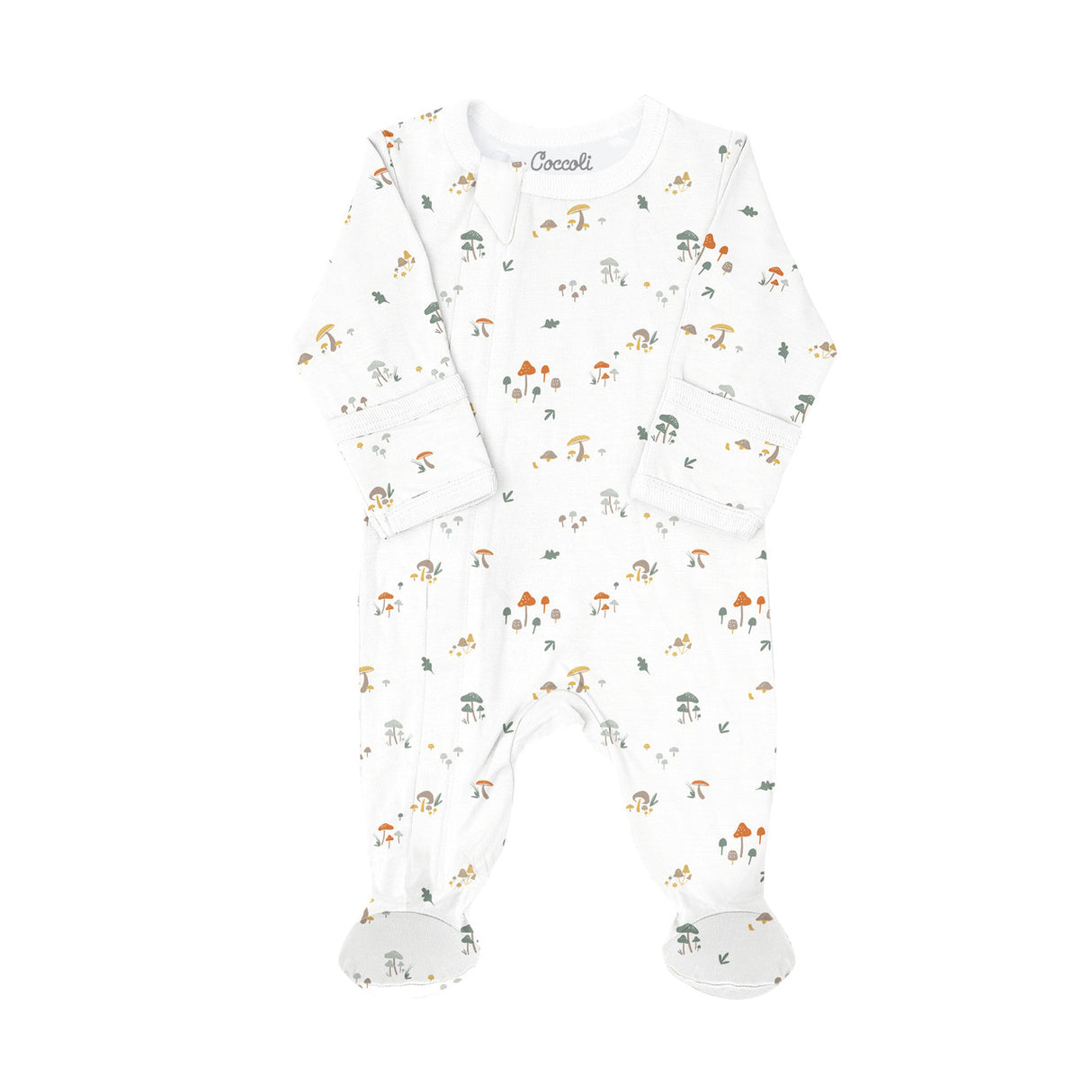 Modal Zipper Footie- Mushrooms on Cream by Coccoli