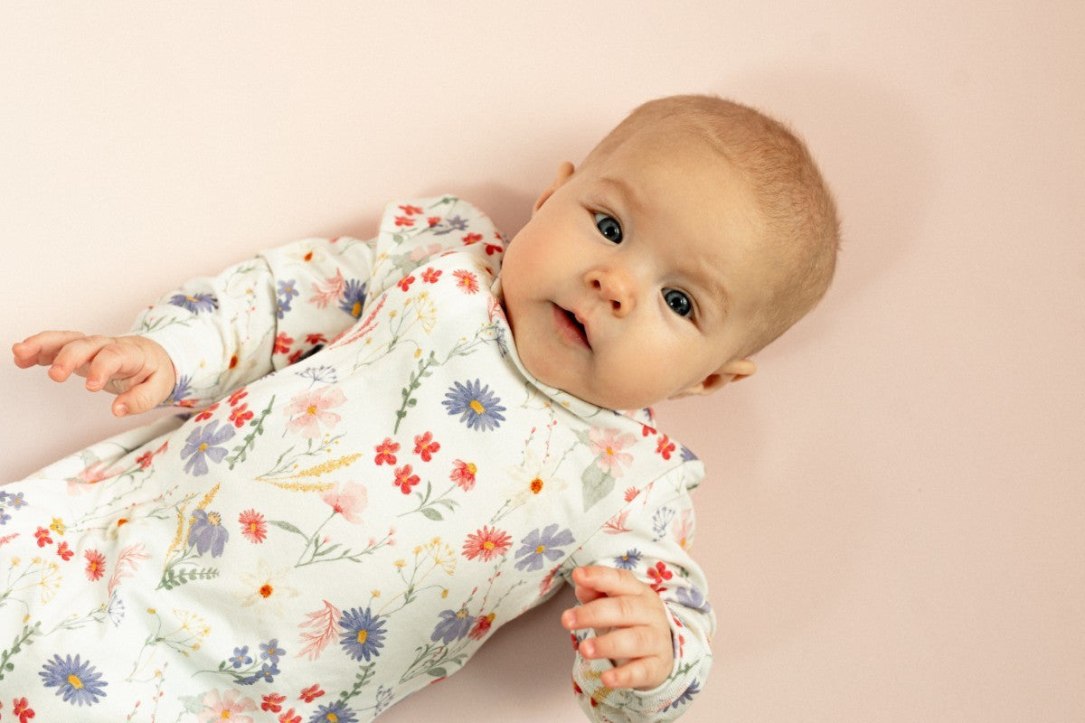 Modal Zipper Footie- Flowers on Cream by Coccoli