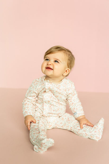 Modal Zipper Footie- Floral on Cream by Coccoli