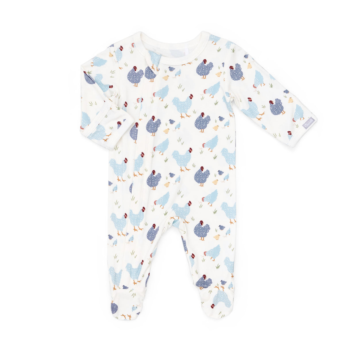 Modal Zipper Footie- Blue Chickens by Coccoli