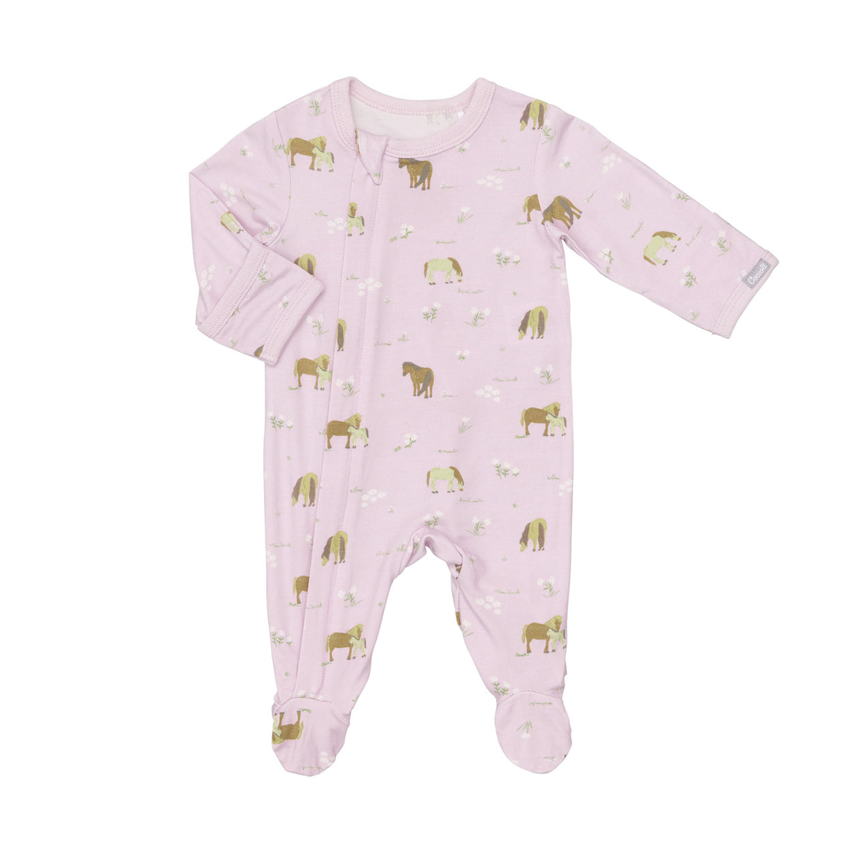 Modal Zipper Footie- Horses on Orchid by Coccoli