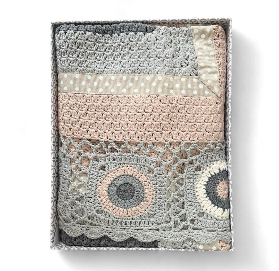 grey and cream hand crochet blanket by and the little dog laughed