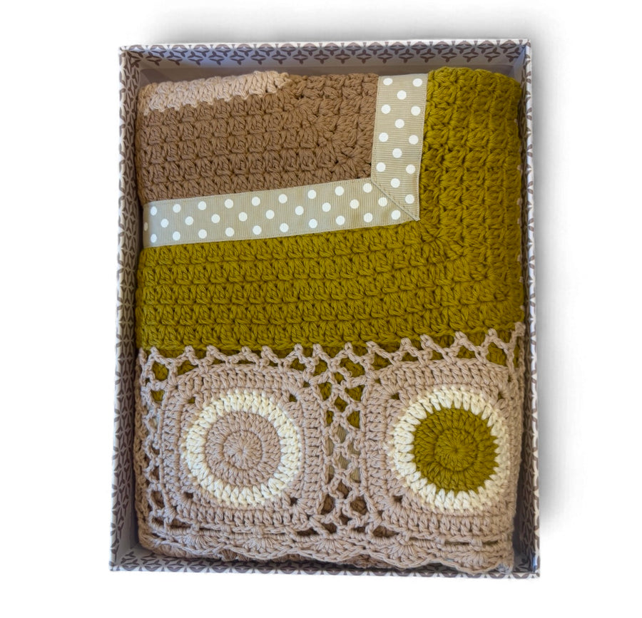 caramel ocre hand crochet blanket by and the little dog laughed